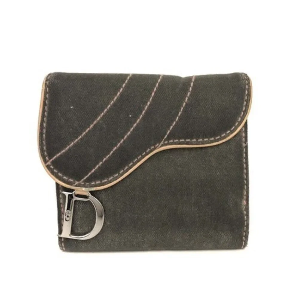 Christian Dior Saddle Canvas Bifold Wallet Gray/7BE1689